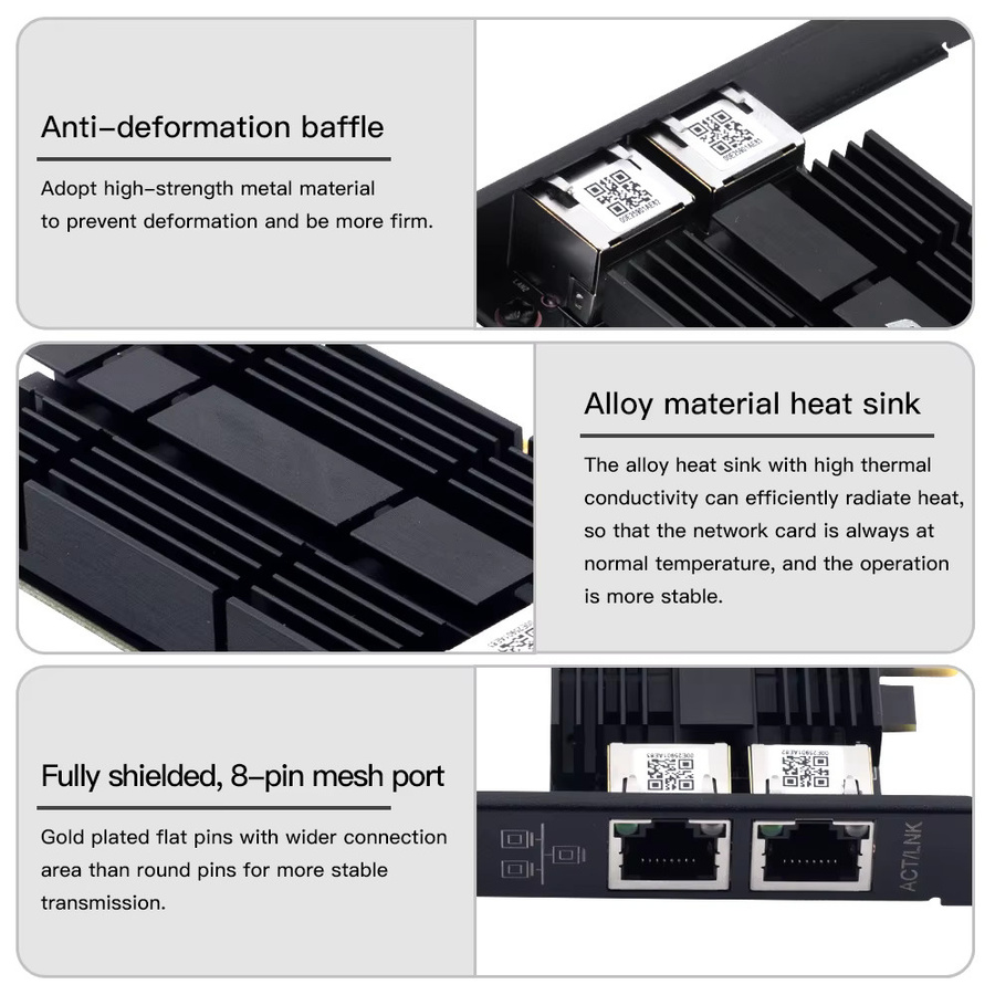 Fenvi Dual-Port 2.5G PCIe Netzwerkkarte I226 Ethernet Gigabit RJ45 Adapter in Schwarz - Bild 3