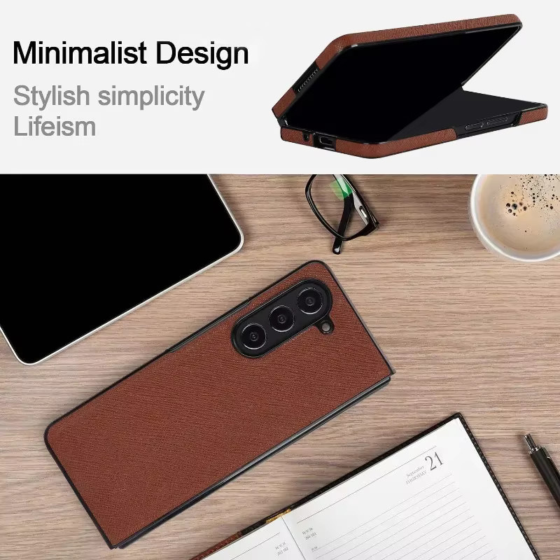 Stoßfeste Kreuznarbenleder-Handyhülle mit Hartschale für Samsung Galaxy Z Fold 7, 6, 5 und 4 in Schwarz oder Braun - Bild 4