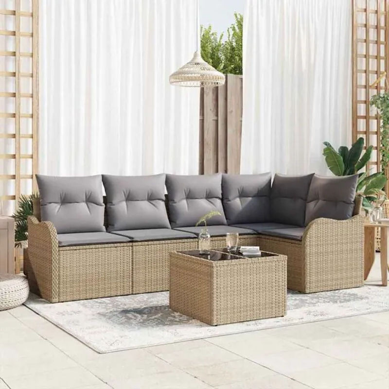 vidaxl Garten-Sofa-Set aus Poly-Rattan mit 6 Kissen in Schwarz und Beige - Bild 1
