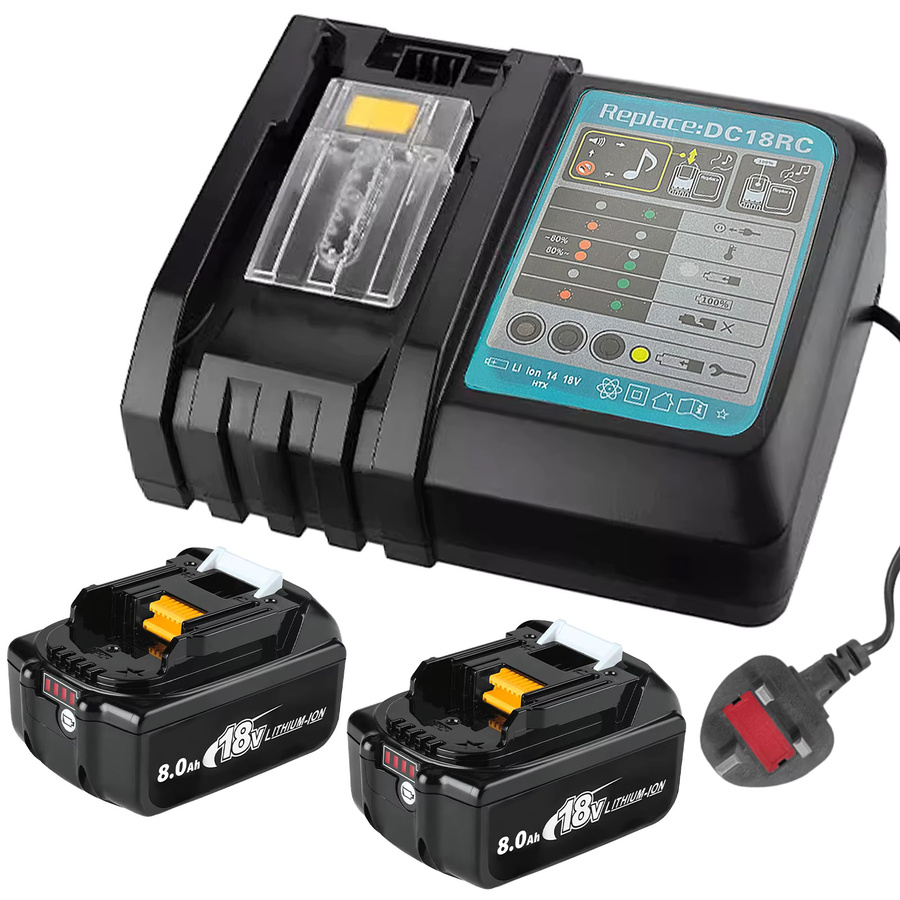 Makita Akku-Set mit 2 Lithium-Ionen-Akkus 18V 8,0Ah und DC18RC Schnellladegerät in Schwarz - Bild 7