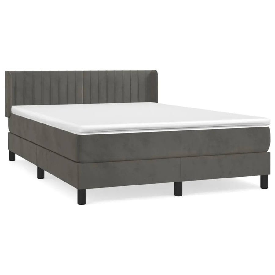 vidaXL Boxspringbett mit Matratze in Dunkelgrau aus Samt, Hybrid-Design mit Taschenfederkern, B/T/H: 140 x 190 x 88 cm - Bild 2