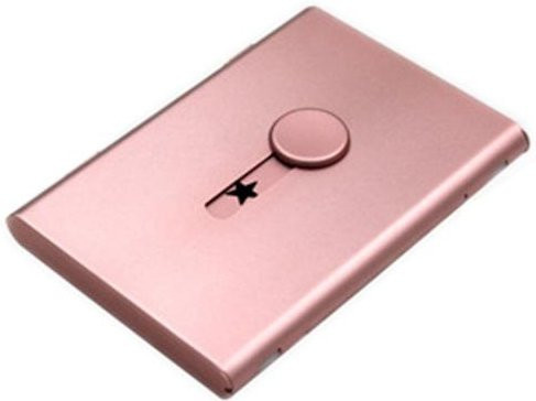 Ultra-dünnes Visitenkartenetui aus Metall und Kunststoff in Pink mit Hand-Schiebe-Mechanismus als Kartenorganizer für Bankkarten und Mitgliedskarten - Bild 1