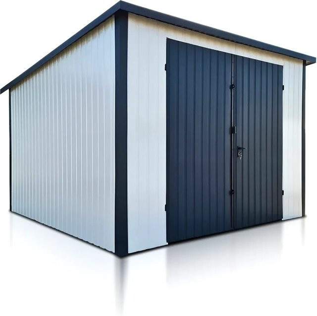 Liderstal Einzelgarage Premium aus Blech mit Pultdach in Weiß und Graphit-Schwingtor, B/T: 300 x 300 cm - Bild 1