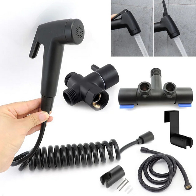 Schwarzes Bidet Handbrause-Set mit Schlauch und Halterung in Matt Schwarz - Bild 1