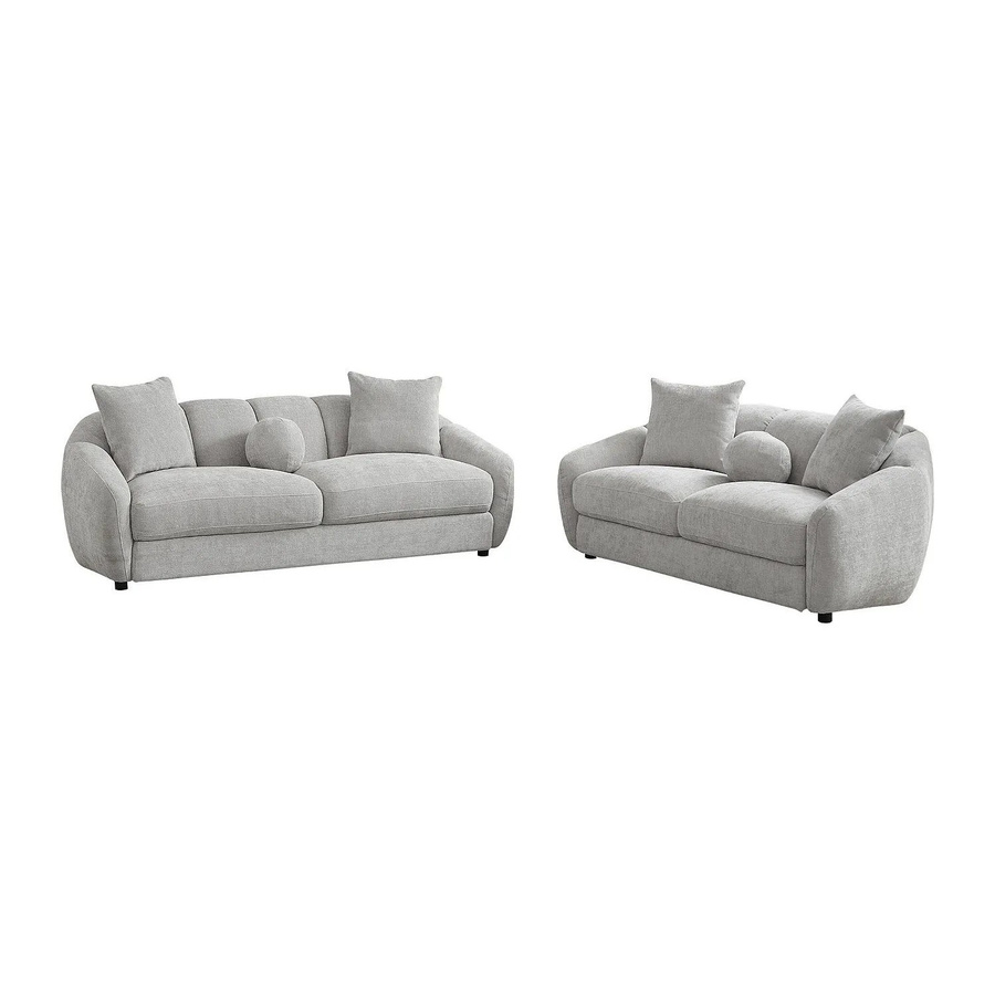 Vente-unique Couchgarnitur aus Strukturstoff in Lichtgrau mit 3-Sitzer, 2-Sitzer und Kissen, Breite: 216 cm, Breite: 182 cm - Bild 2