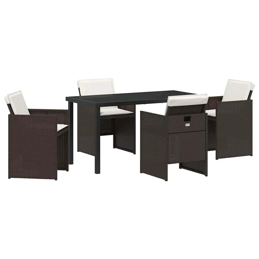 vidaXL Garten Essgruppe aus Poly-Rattan mit Kissen, 5-teiliges Set in Braun und Creme-Braun - Bild 2