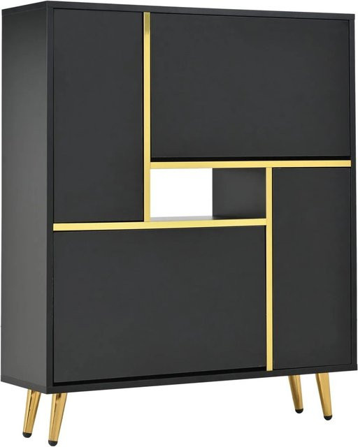 PXloue Schuhschrank Schwarz Hochglanz mit LED-Beleuchtung und 2 Türen, B/T/H: 80 x 25 x 96 cm - Bild 1
