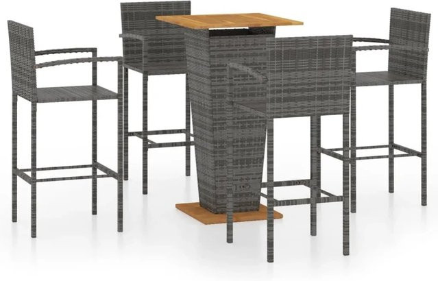 vidaXL 5-tlg Gartenbar-Set Grau aus PE-Rattan, pulverbeschichtetem Stahl und massivem Akazienholz - Bild 1