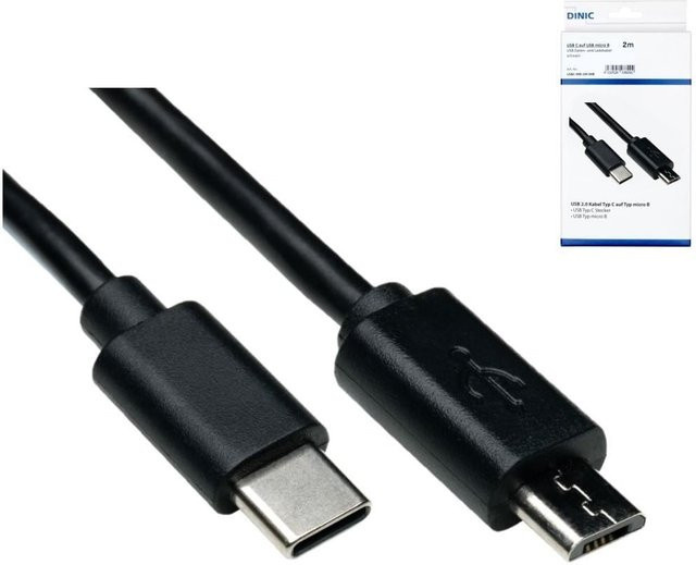 DINIC USB-C auf Micro-USB Ladekabel, 2 m, Schwarz - Bild 1