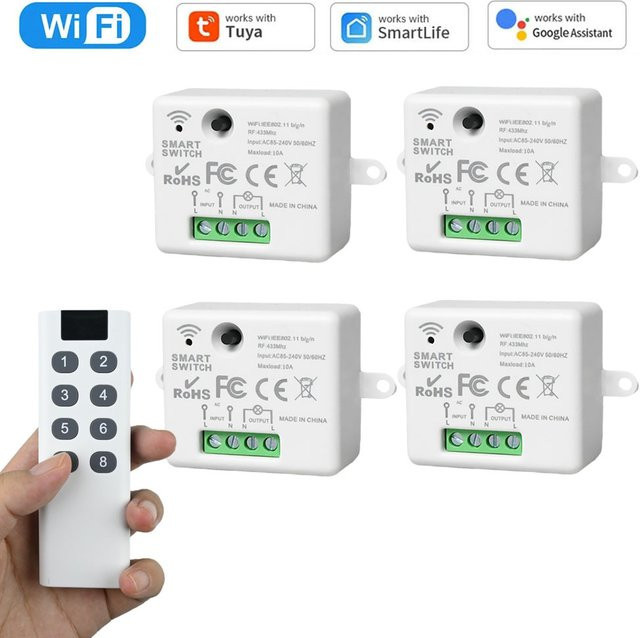 CENFAYA Tuya Smart WLAN-Lichtschalter Set mit 8-Zonen RF Funk-Fernbedienung in Weiß, kompatibel mit Alexa und Google Assistant - Bild 1
