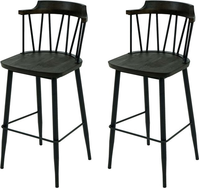 2er-Set Barhocker MCW-G69b in Anthrazit mit Massivholz und Metall im Retro Design - Bild 1