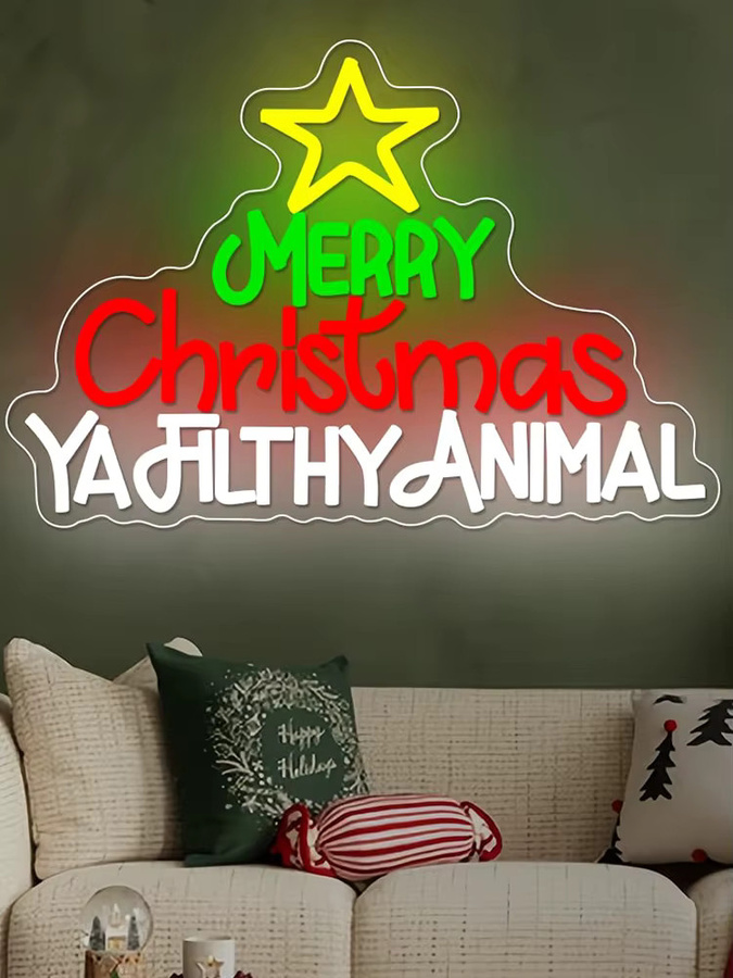 Ya Filthy Frohe Weihnachten Neonschild zur Wanddekoration, Mehrfarbig, mit dimmbarem Schalter und USB-Anschluss - Bild 6