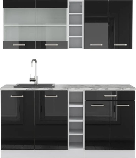 Vicco Küchenzeile R-Line Solid modern in Weiß und Schwarz mit Arbeitsplatte, B: 160 cm, H: 81,6 cm, T: 60 cm - Bild 2