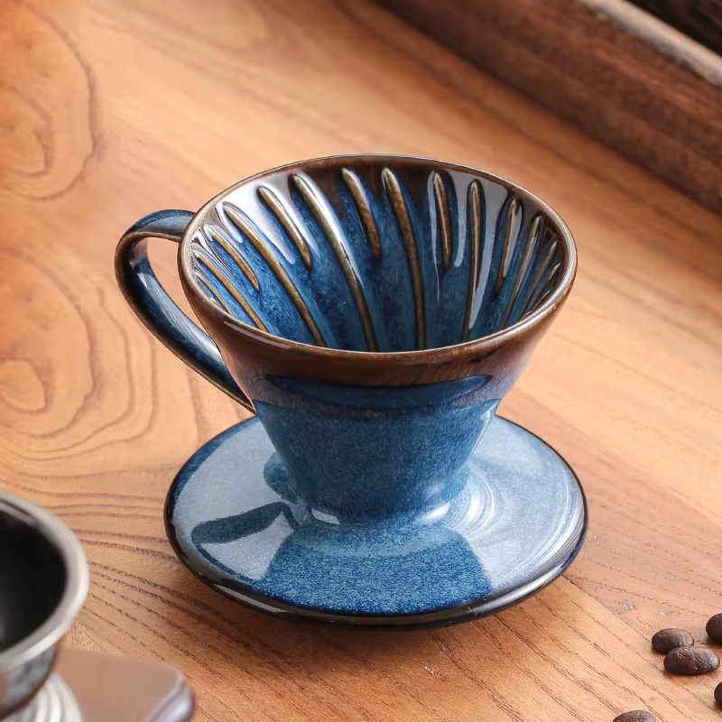 YWDL Keramik-Kaffeefilterbecher in Blau, Wiederverwendbarer V-Form Trichterfilter für Kaffee - Bild 4