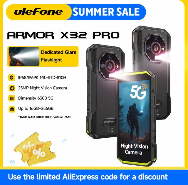 ULEFONE Armor X32 Pro 5G Robustes Android Smartphone in Schwarz mit 256 GB ROM, 16 GB RAM und 5,65 Zoll Display sowie NFC - Bild 1