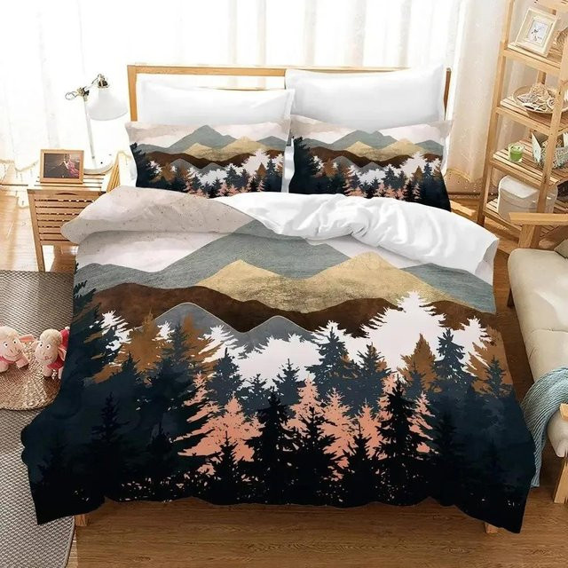 Lodestar Bettwäscheset Smoky Mountain Misty Forest mit Bettdeckenbezug und Kissenbezug, Mehrfarbig, B/H: 228 x 228 cm - Bild 1
