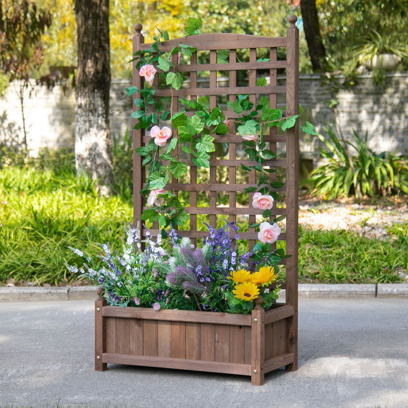Outsunny Hochbeet Pflanzkasten mit Rankgitter aus Holz in Dunkelbraun, H x B x T: 120 x 64 x 28 cm - Bild 2
