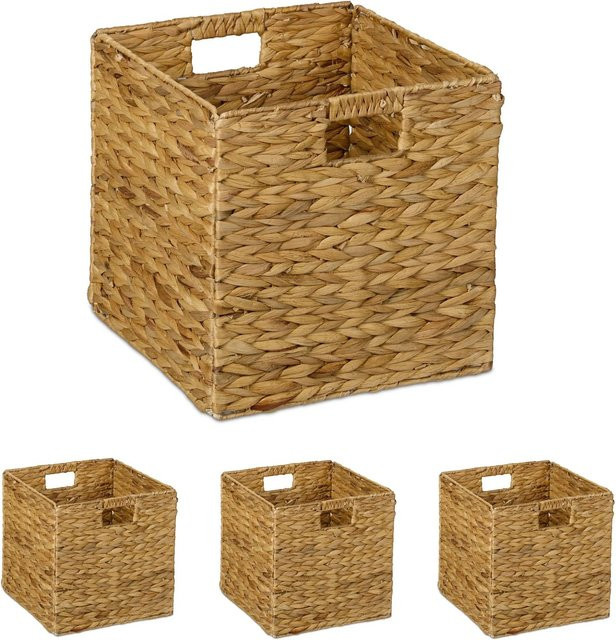 Relaxdays Aufbewahrungskorb aus geflochtener Wasserhyazinthe in Natur, 4er Set, zusammenfaltbar, B/T/H: 30 x 30 x 30 cm - Bild 1