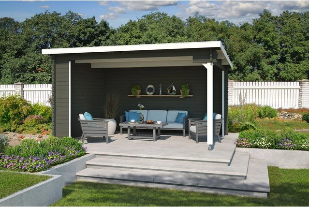 Lasita Gartenhaus Columbus Flachdach grüngrau lasiert B/H/T: 465 x 245,1 x 349 cm - Bild 1
