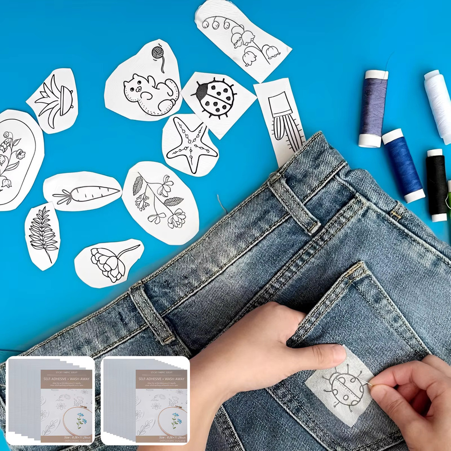 Wasserlösliche selbstklebende Stickerei-Stabilisatoren aus Papier in Weiß, 10/5 Stück DIY Nähzubehör - Bild 2