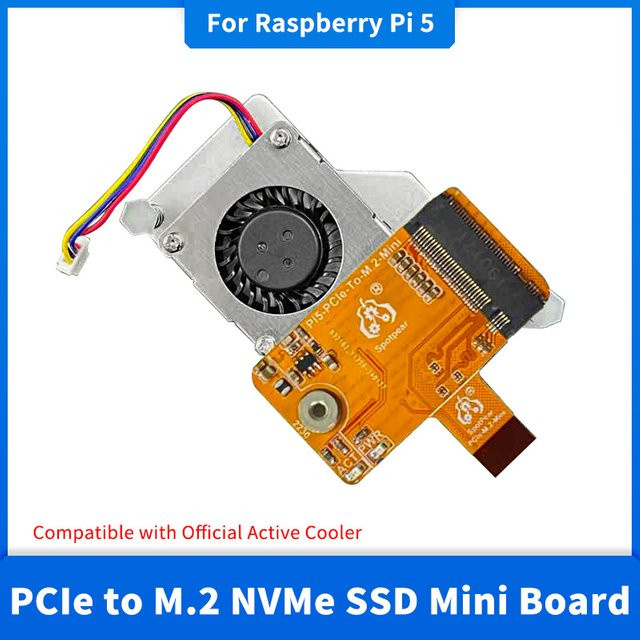 Caturda PCIe zu M.2 NVMe SSD Erweiterungskarte für Raspberry Pi 5, kompatibel mit dem offiziellen aktiven Kühler Mini HAT Board - Bild 1
