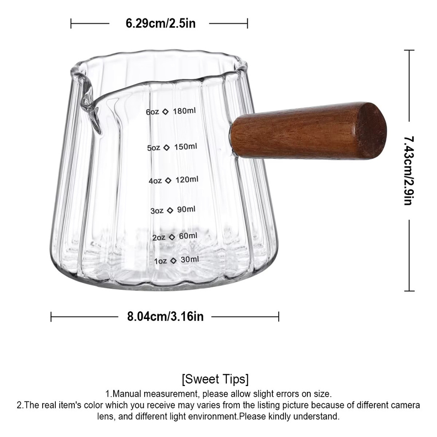 Leeseph Glas-Milchbecher mit Holzgriff, transparenter Espresso-Kaffeetassen-Becher und Sahnekrug, 180 ml - Bild 3