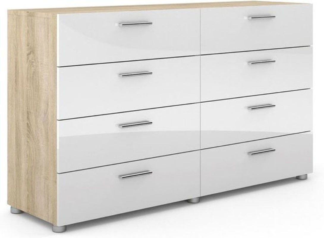 Ebuy24 Petra Kommode mit 8 Schubladen in Eiche Struktur und Weiß Hochglanz - Bild 1