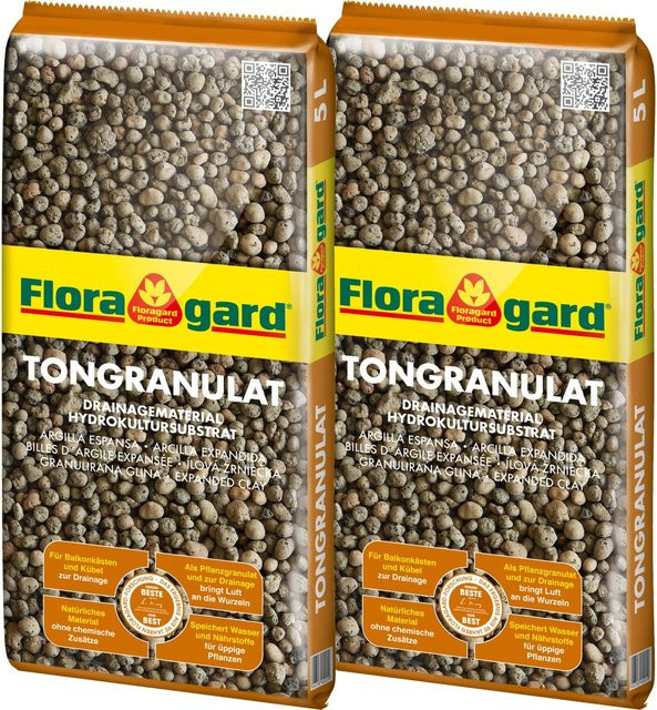 Floragard Tongranulat Hydrokultursubstrat für Zimmerpflanzen und Balkonpflanzen, 2 x 5 Liter, braun - Bild 1