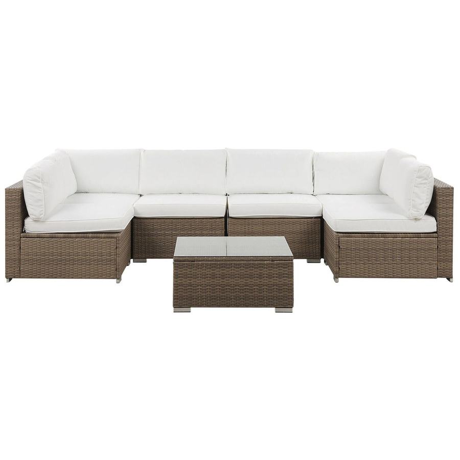 Beliani Lounge Set BELVEDERE Gartenmöbel Set in Braun und Weiss mit Polsterung und Kissen, B/T/H: 280 x 140 x 63 cm - Bild 2
