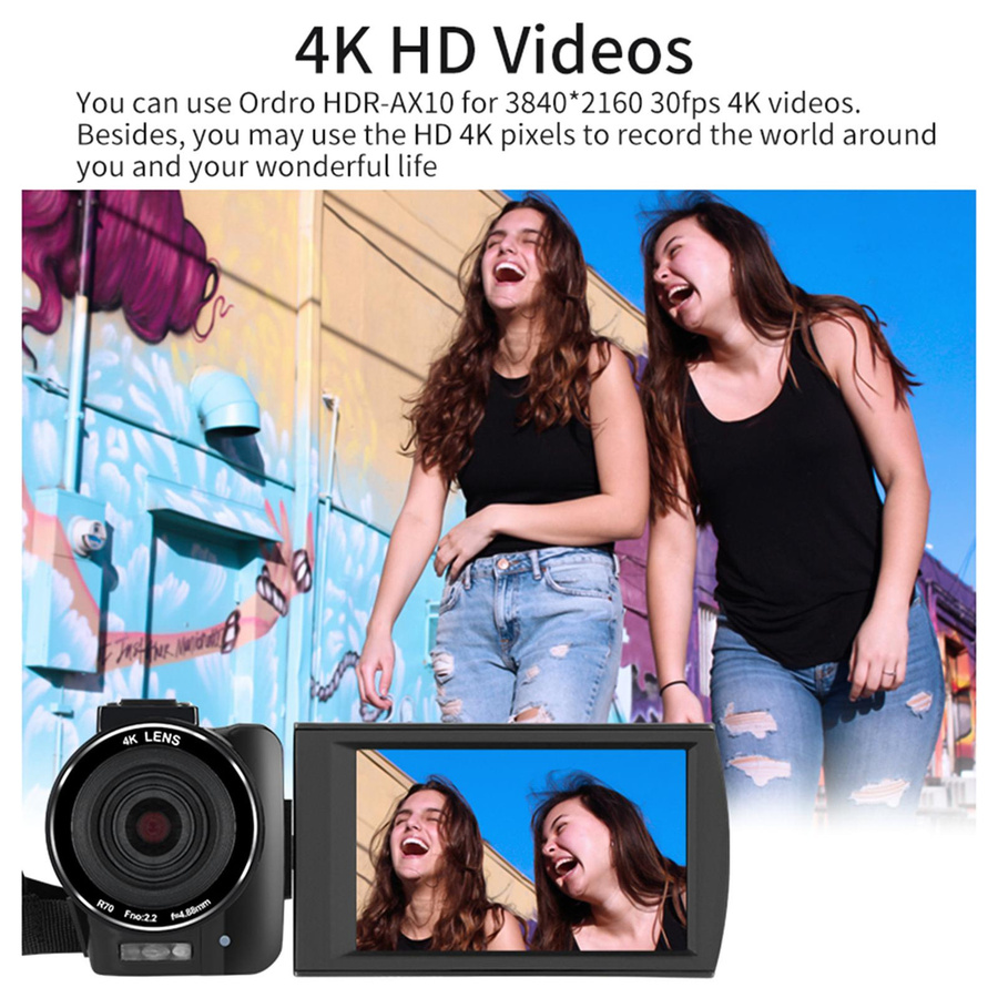 ORDRO HDR-AX10 4K Digitale Videokamera mit WiFi, 30MP Camcorder und 3,5 Zoll IPS Touch Panel in Schwarz - Bild 6