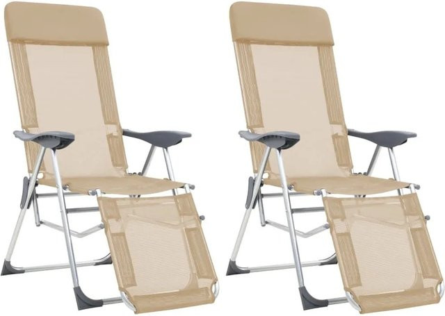 Set aus 2 klappbaren Liegestühlen von vidaXL in Creme mit Textilene-Bezug und verstellbarer Kopfstütze - Bild 1