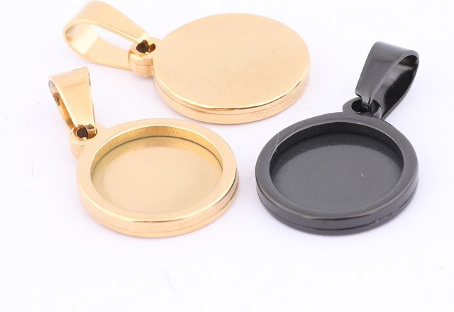 Anhänger Basis Edelstahl, vergoldet, 12mm, rund, Unisex - Bild 1