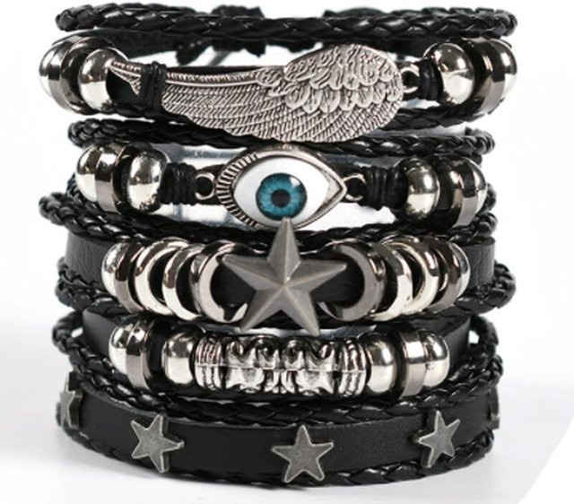 MGB Armband, Leder, Totenkopf, Stern, Schwarz, Herren - Bild 1