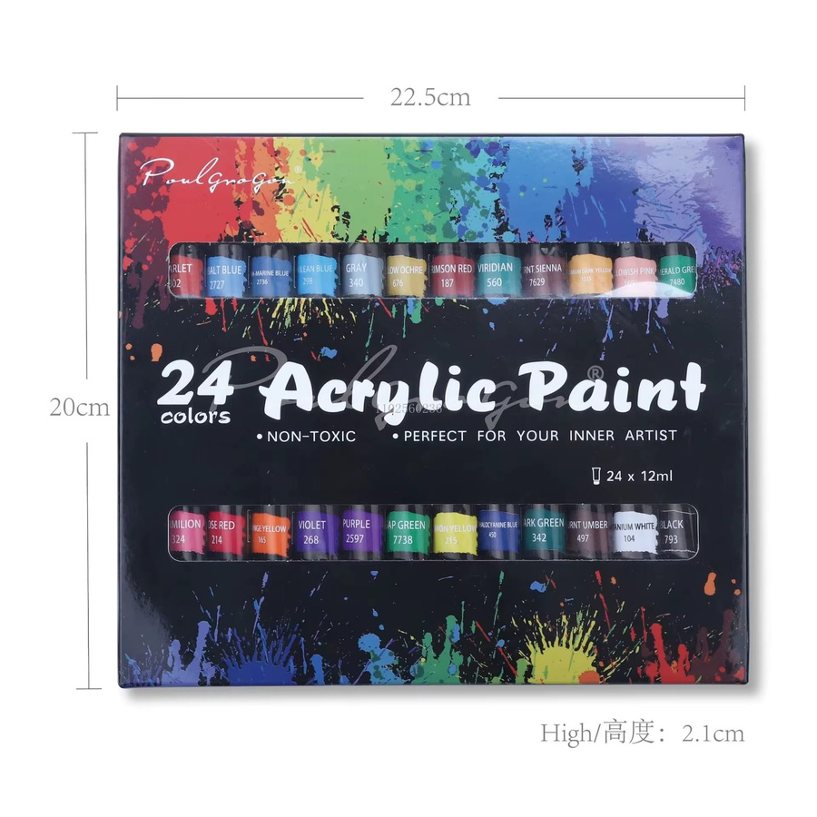 Haile Acrylfarben-Set mit 24 Farben in 12 ml Tuben und professionellem Pinsel-Set, Mehrfarbig - Bild 2