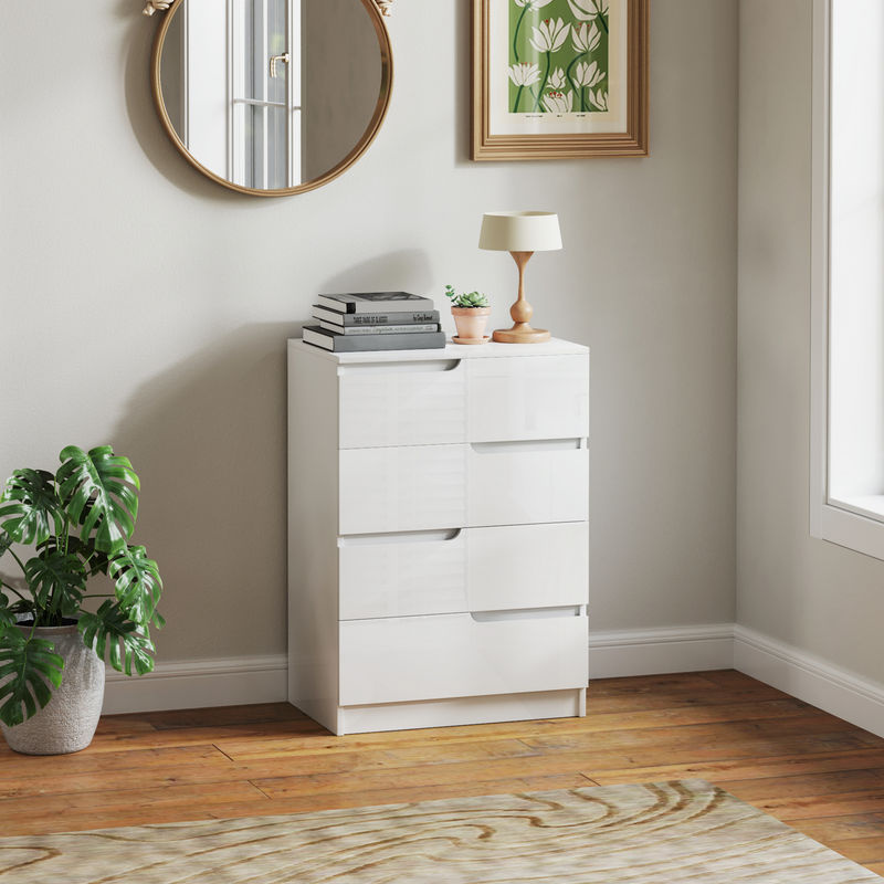 HOMCOM Kommode Beistellschrank mit 4 Schubladen in Hochglanzweiß für Wohnzimmer und Schlafzimmer, B/T/H: 60 x 40 x 85 cm - Bild 2
