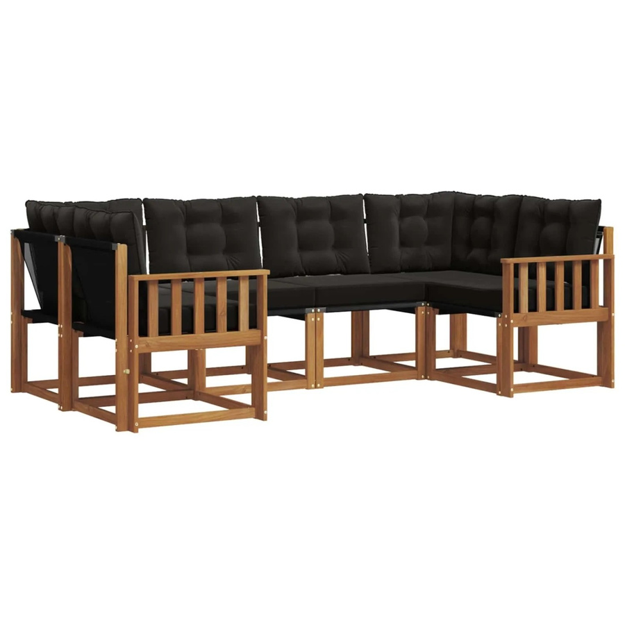vidaXL Outdoor-Sofagarnitur 6-teilig aus Akazienholz und Textilene in Natur und Schwarz mit UV-beständigen Kissen - Bild 2