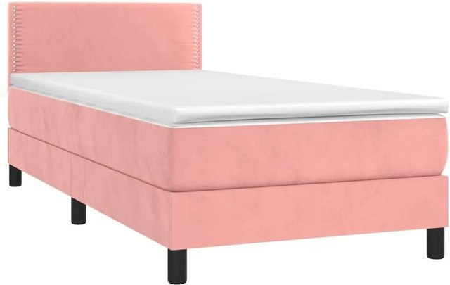 vidaXL Boxspringbett mit Matratze in Rosa, Hybridbett aus Samt mit LED-Unterbettbeleuchtung und USB-Anschluss, B/T/H: 100 x 200 x 100 cm - Bild 1