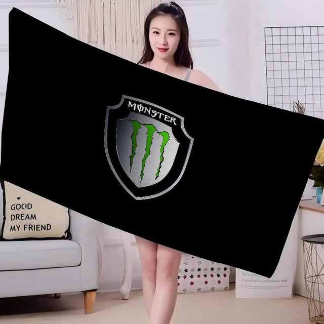 M-Monsters Logo Energie Mikrofaserdecke Schnelltrocknendes Strandtuch aus Baumwolle und Polyester, Schwarz, B/T: 30 x 60 cm - Bild 1