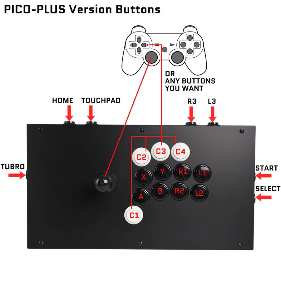 FightBox M8-CrossUP Arcade-Spielcontroller mit Sanwa Koreanischem Joystick und Brook Combat Board, Plug-and-Play für PC, PlayStation und Nintendo Switch, Schwarz - Bild 4