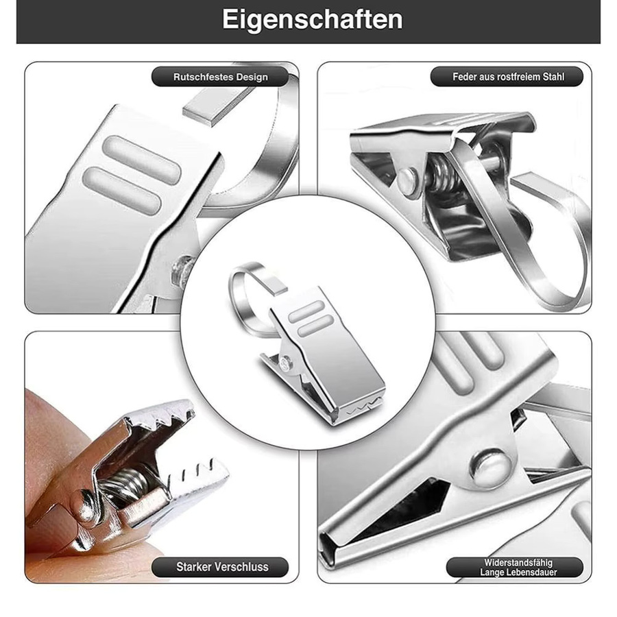 50 Stück robuste Vorhangklammern aus Edelstahl mit Haken in Silber - Bild 2
