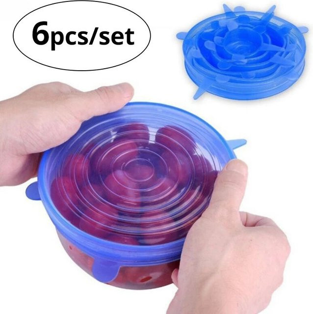6er Set wiederverwendbare Silikon-Stretchdeckel in Blau zur Aufbewahrung von Obst und Gemüse - Bild 1