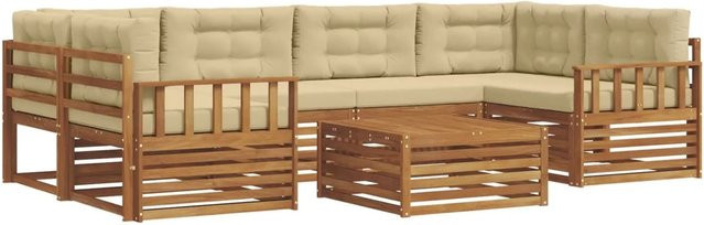 vidaXL Outdoor-Sofagarnitur 8-teilig aus Akazienholz mit Kissen in Natur und Beige - Bild 1