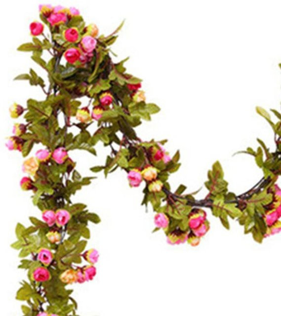 Künstliche Rosen-Laubgirlande von mfySpace in Rosa als hängende Dekoration mit Blumen und Blättern aus Kunststoff für Hochzeiten - Bild 1