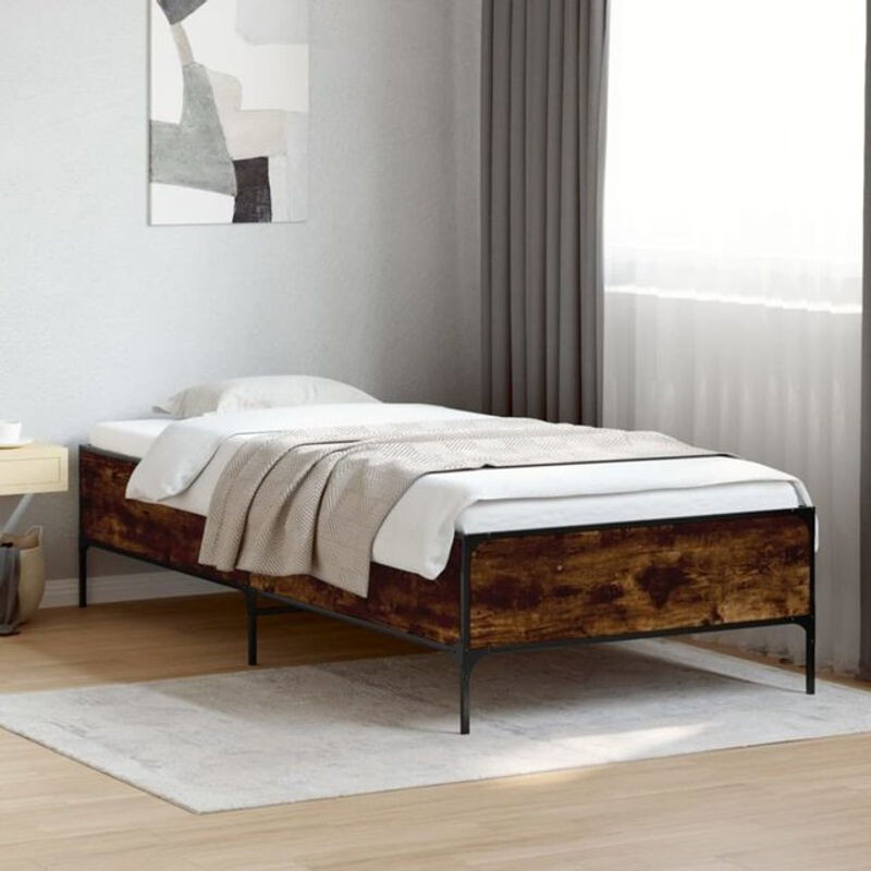 Vidaxl Bettgestell Industrial Design in Räuchereiche Braun aus Holzwerkstoff und Metall B/T/H: 190 x 75 x 44 cm - Bild 1