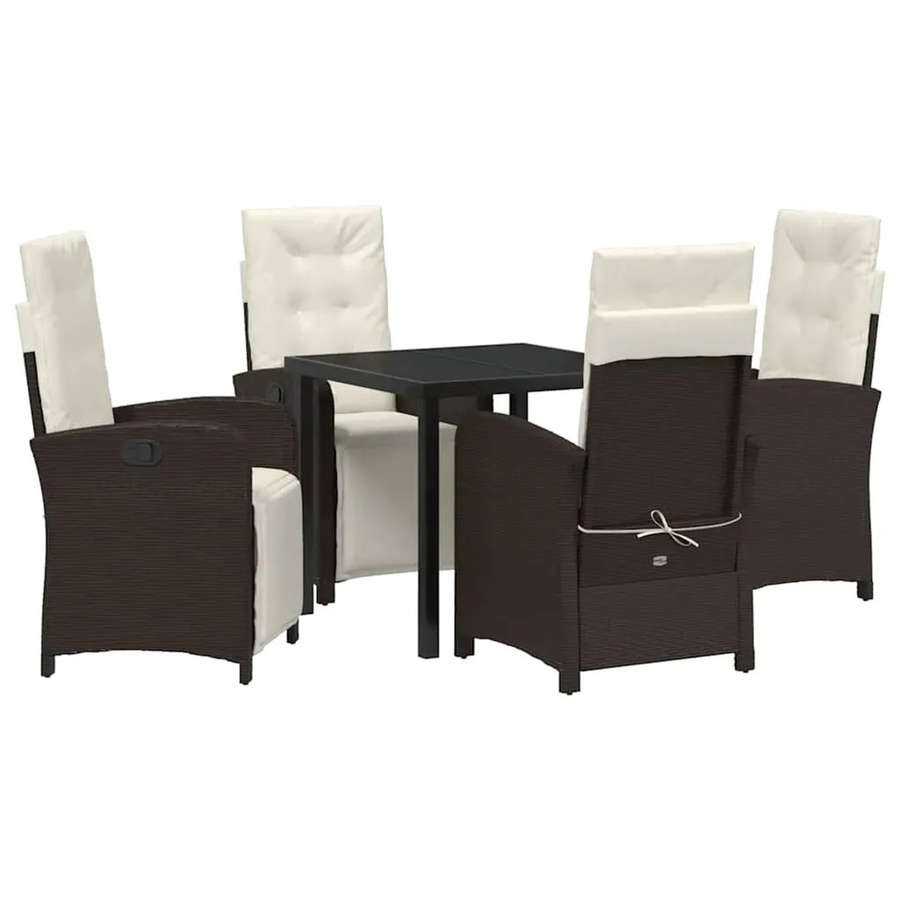 vidaXL Garten Essgruppe 5-teilig aus Poly-Rattan und Glas in Braun - Bild 2