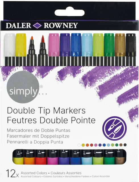 Daler-Rowney Simply Doppelspitzenmarker mit Brush- und Ink-Spitze, 12er Etui, Mehrfarbig - Bild 1