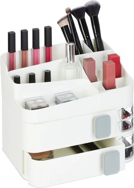 Relaxdays Make Up Organizer aus Kunststoff in Weiß mit Schubladen B: 26 cm, T: 21,5 cm, H: 21 cm - Bild 1
