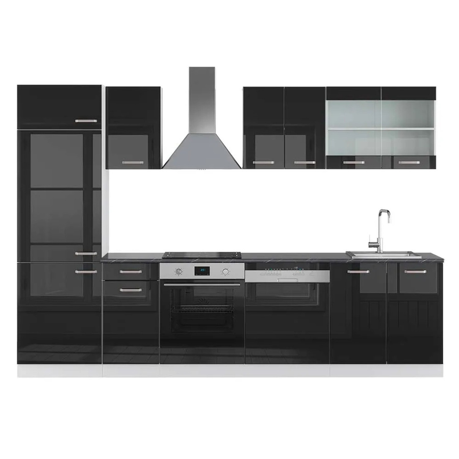 Vicco R-Line Küchenzeile in Schwarz Hochglanz und Weiß mit Anthrazit, Breite: 300 cm - Bild 1