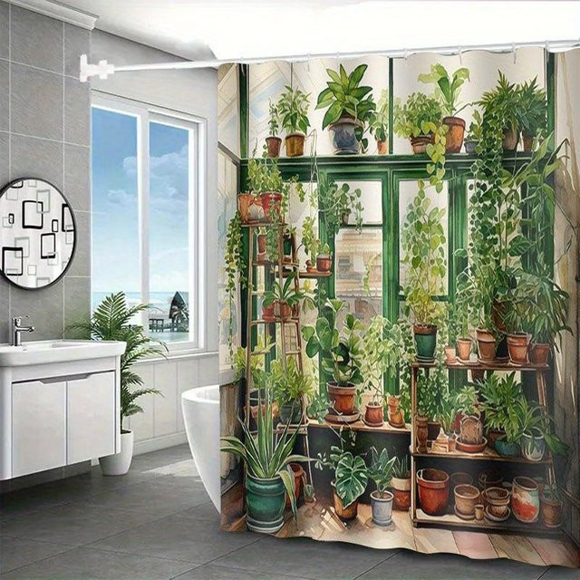 Wasserdichter Duschvorhang von BEE bobo a mit floralem Design in Grün, B/H: 240 x 180 cm - Bild 1