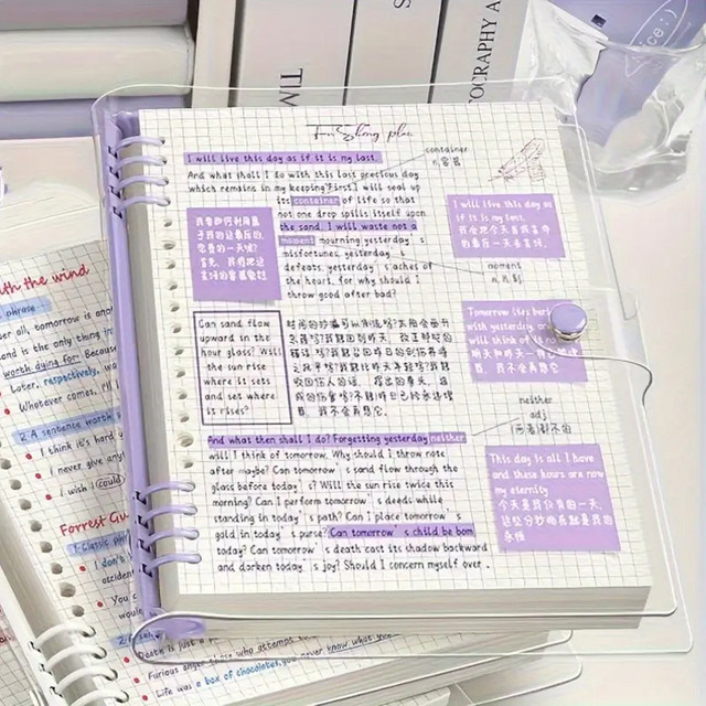 A5 Binder Notebook Transparentes Planer Agenda Buch mit Loseblatt-System für Schule und Büro in Lila - Bild 1